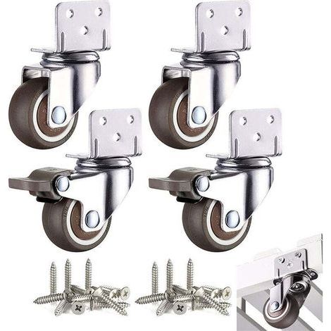 [JAMAIS UTILISÉ] 4 Pcs Petites Roulettes pour Meubles 32mm Roulette Pivotante pour Table Basse Armoire Charge 60kg avec Frein Plaque de Montage (1/4)
