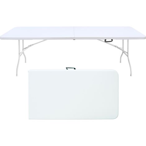 Table pliante portable robuste 244 cm avec poignée, capacité 135 kg, pour usage intérieur et extérieur, blanche (1/5)