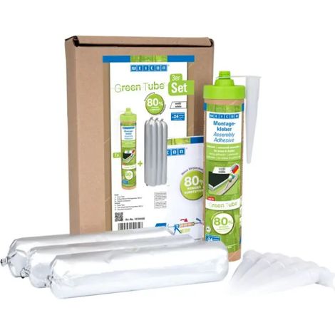 WEICON Adesivo di montaggio in tubetto verde, set bianco 3 × 280 ml - adesivo acrilico per l'assemblaggio di strisce, pannelli e tavole