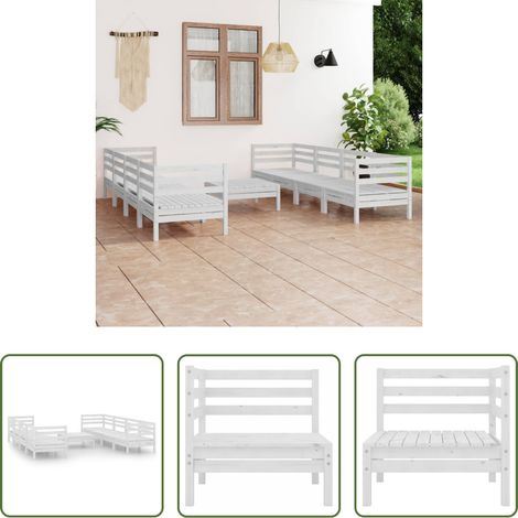 Gartenlounge -  9-tlg. Garten-Lounge-Set Weiß Massivholz Kiefer (1/5)