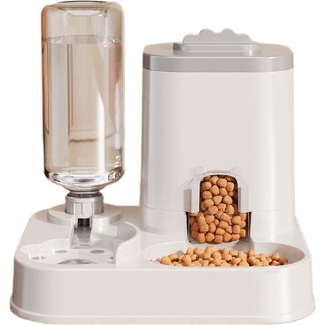 Distributeur automatique de croquettes 2 en 1 pour chien et chat avec réservoir d'eau intégré séparation des croquettes et de la pâtée grande capacité couleur grise (1/3)