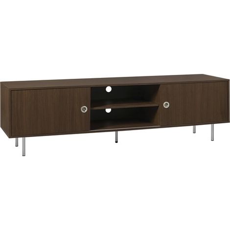 Vintage TV stand with wood decor and stainless steel, 2 doors 180cm walnut - Shelby