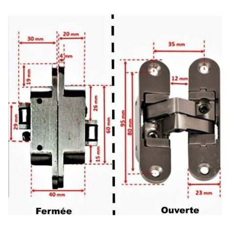 2 Charnière Invisible "KLOSE besser" - 3D Aluminium. Couleur Inox Satiné. Droite