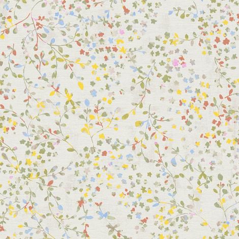 Papel pintado floral Profhome 397471 papel pintado vinílico estampado en caliente tejido non tejido ligeramente texturado con ornamentos florales mate crema verde amarillo azul 5,33 m2