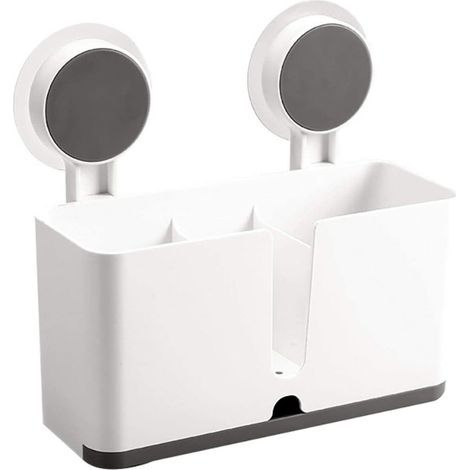 Organizador de almacenamiento de cocina, soporte para cubiertos, organizador de fregadero, escurridor de platos, soporte colgante para utensilios con 2 ventosas. (1/5)