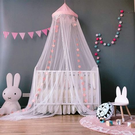 Moustiquaire, Baldaquin de Lit Moustiquaire Rideau pour Bébé Enfant avec étoiles lumineux Ciel de lit Filet, Princesse Tente de Lit Décoration -Rose (1/5)