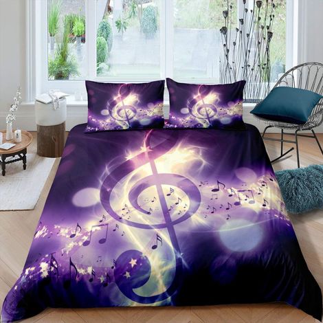 Parure de lit zippée avec housse de couette 135 x 200 cm, motif musical violet, thème romantique et rêveur, pour enfant fille garçon femme (1/4)