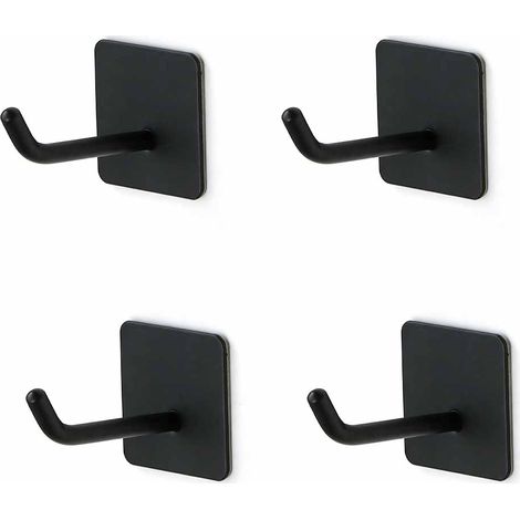 Crochets porte-serviettes muraux auto-adhésifs en acier inoxydable noir, adaptés aux salles de bains, cuisines et armoires, forme carrée, lot de 4. (1/5)