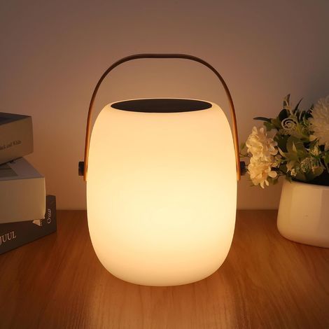 Lampe de Table Sans Fil Rechargeable, Portable LED RVB, pour Exterieur et Interieur avec Mode Scintillement de Bougie, Étanche IP54, avec Télécommande (Lumière solaire) [Classe énergétique E] (1/5)