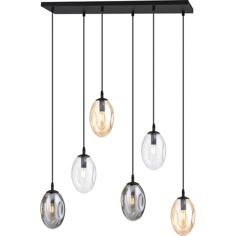 Lampada a Sospensione Astral, Acciaio verniciato a polvere, Vetro, Nero, Oro, Ambra, 70x100x22 cm