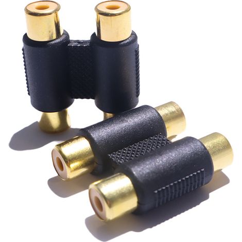 Gold-plated 2-to-2 straight RCA female connector for RCA and AV female adapters (1/4)