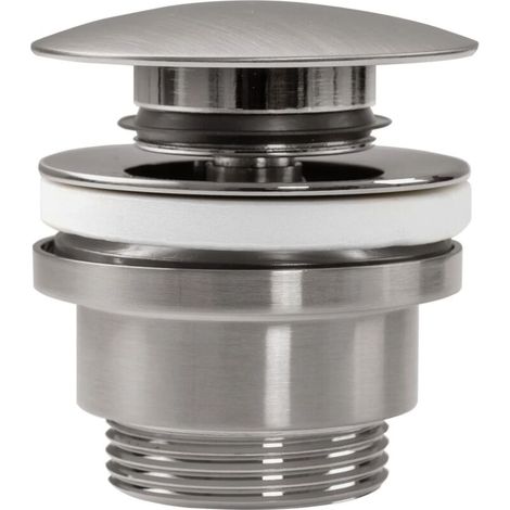 – Bonde de lavabo universelle clic-clac – Nickel brossé – Compatible avec et sans trou de trop-plein – Diamètre 45 mm (1/3)