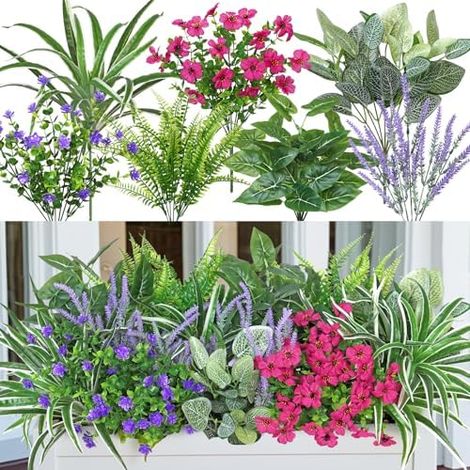 Künstliche Pflanzen Blumen wie Echt 20 Stück Kunstpflanze Outdoor Wetterfest Künstliche Balkonpflanzen UV Beständig Farn Lavendel Kunstblumen Kunstpflanzen für Außenbereich Balkon Garten Deko (1/5)