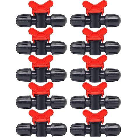 Lot de 10 vannes d'irrigation, robinets d'arrosage en plastique PE, double mâle (1/5)