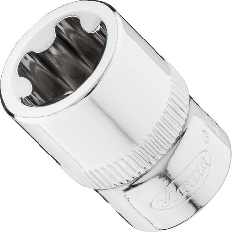 VIGOR Steckschlüsseleinsatz, 3/8 (10 mm) Vierkant hohl, Außenprofil mit 5 abgerundeten Flanken (TORX-ähnlich), SW E16+ (1/2)
