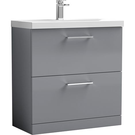 Nuie Arno Satin Grey 800mm 2 Drawer Vanity Unit and Mid Edge Ceramic Basin - ARN2235A (1/3)
