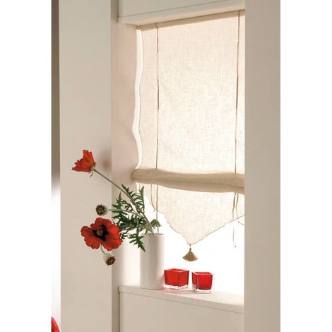 Store en pointe à baguette en voilage aspect lin - 90x165cm - Beige