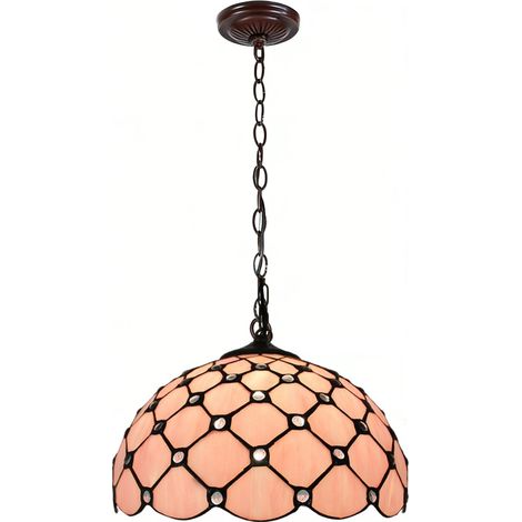 LEDANDER Lustre rétro de 30 cm, abat-jour en verre rose, plafonnier, 9 W, idéal pour les salons, les salles à manger, les chambres, les bureaux et les couloirs. (1/5)