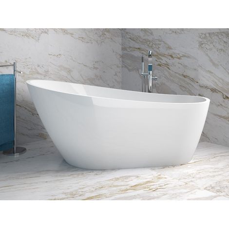 Baignoire îlot blanc brillant avec bonde graphite MELODY 150x80 (1/4)