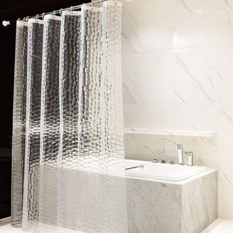 Cortina de ducha de 180 x 200 cm, 100 % EVA, semitransparente, impermeable, resistente al moho, libre de PVC, 0,2 mm de grosor, diseño de cubo de agua 3D con 12 anillas. Cortina de ducha para baño.