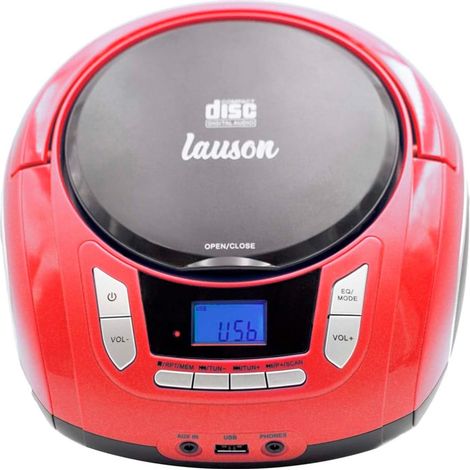 Lauson NXT962 Reproductor CD Portátil Luces LED Multicolor y Radio FM Digital y Pantalla LCD  Lector USB para Reproducir Música MP3  CD Player con Salida de Auriculares y Altavoces (Rojo)