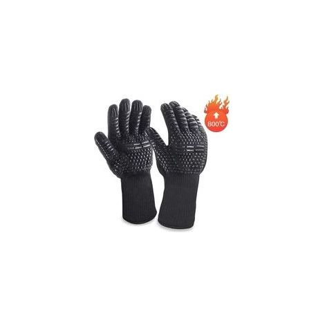 2 gants de cuisine résistants à la chaleur pour four et barbecue, en silicone noir, (1/5)