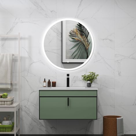 Espejo de Ducha Casa Espejo de baño con luz LED, redondo, 90 x 90 cm, con función antivaho, brillo ajustable ,memoria agapada. (1/5)