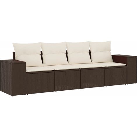 Set Divano da Giardino 4 pz Salotto da Giardino con Cuscini Marrone in Polyrattan (1/5)