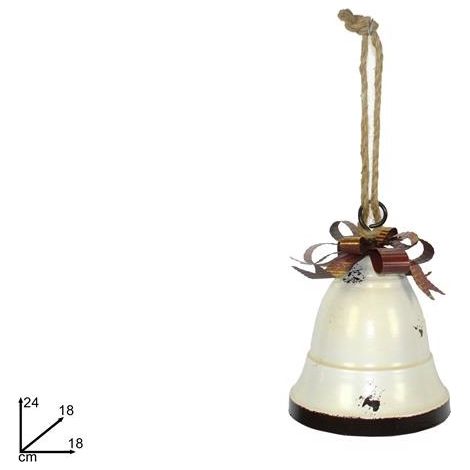 Decorazione Natalizia Campanella in Metallo Bianca con Fiocco 24 x 18 cm