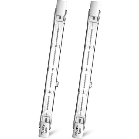 Lot de 2 R7s Ampoule Halogène Crayon 500W 118mm, Ampoule Halogène Dimmable Blanc Chaud 2800K, T3 J118 Ampoule Projecteur Linéaire à Double Extrémité, 11000LM pour Travail, Sécurité, Paysage [Classe én (1/5)
