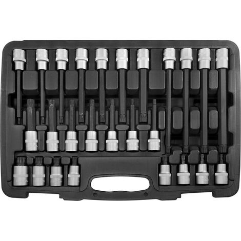 SW-Stahl 04424L Embouts de tournevis 1/2' cannelure interne M5-M16, 26 pièces l Jeu d'embouts de tournevis pour filetages métriques ISO I Mallette d'embouts de tournevis