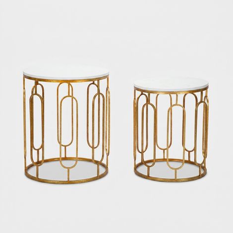 Tables gigognes Tory effet marbre métal doré design élégant (1/5)