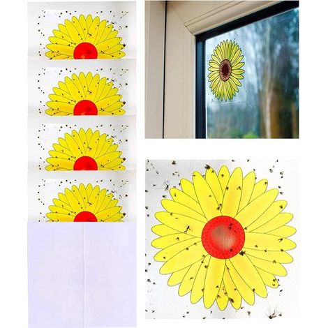 16 Fliegenfänger für Fenster mit Sonnenblumenmuster, entwickelt zum Fangen von Fruchtfliegen und Insekten (Wespen/Fliegen) - 4 Packungen mit je 4 Fliegenfängern. (1/5)