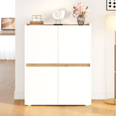 Credenza alta 4 ante con ripiani regolabili 90 x 40 x 110 cm bianco rovere OKWISH (1/5)