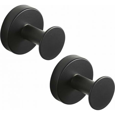 Round Stainless Steel Coat Hook, Black Painted Finish, Wall Mounted Robe Hook, Modern Style Towel Rack, 2pcs (1/5)