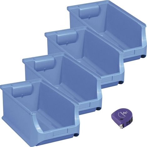 vasalat Stapelboxen 355x205x150mm Gr.4, Sichtlagerboxen für Werkstatt Garage und Lager, Kunststoff blau, 4x Sichtlagerkästen