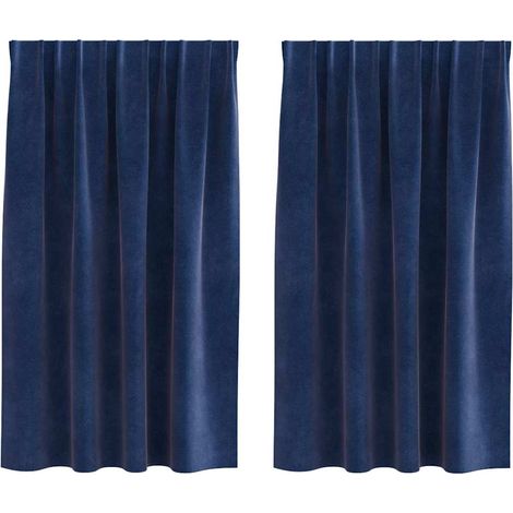Rideaux occultants 2 pcs Bleu foncé 140 x 140 cm Velours (1/5)