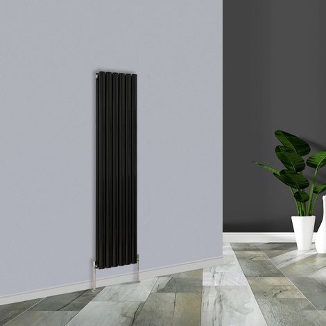 Warmehaus Black Vertical Double Oval Panel Radiator 1600x354mm (1/4)