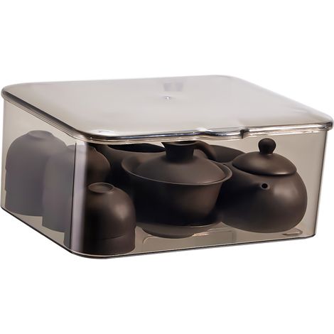 Coffret de rangement pour service à thé transparent bac de stockage grande capacité polyvalent anti-poussière organisateur tasses théière avec couvercle (1/4)