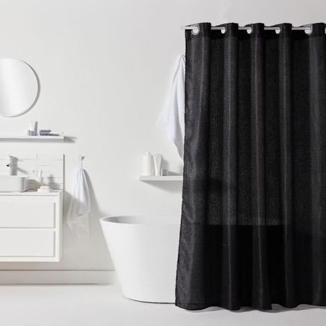 Cortina de Ducha TODAY Negro Poliéster 180 x 200 cm (12 Unidades) (1/3)