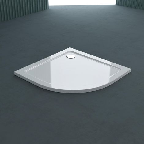 doporro Plato de ducha plano diseño Faro3W 90x90x4cm acrílico en blanco cuarto de circulo incl. válvula de desagüe AL01 adecuada para instalación a nivel del suelo y conexiones-DIN (1/5)