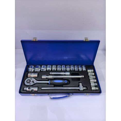 Ensemble de Clés à Pipe Courbées 24 Pièces - Jeu d'Outils de Réparation Automobile en Acier, Boîte Métallique Bleue, Kit Multifonction pour Garage et Usage Domestique