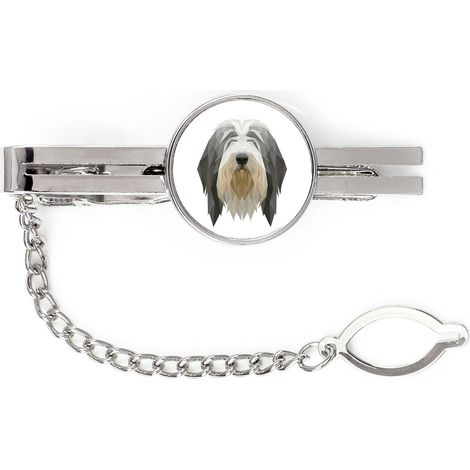 Bearded Collie, Highland Collie - fermacravatta geometrico con foto e scritta Art-Dog (1/4)