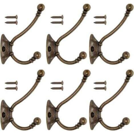 Patères murales vintage en fonte de fer – Lot de 6 crochets rétro pour porte-manteau, salle de bain ou cuisine, finition bronze et laiton (1/5)