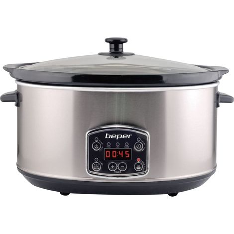 BEPER BC.510 Slow cooker,Pentola digitale per la cottura lenta,4,5 Litri,Acciaio, 3 impostazioni di cottura,Timer programmabile,Pentola interna estraibile,Lavabile in lavastoviglie (1/5)