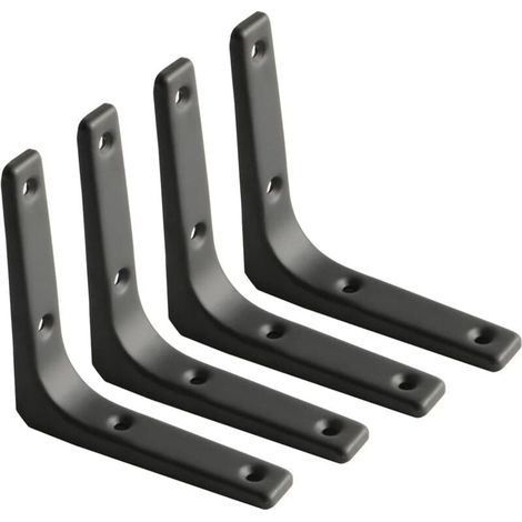 Équerre Étagère Murale, Équerre Métal Mat Noir, Support Étagère Métal pour Déco Cusine, Équerre Charge Lourde, 100mm100mm, 4pcs-LIAIKI (1/5)