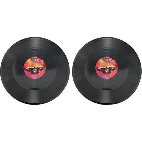 Lot de 2 disques vinyles vintage style rétro, décorations murales pour bar-29.00X29.00X0.10CM-Black (1/5)