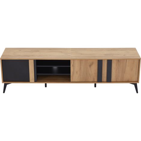 Rustikales braunes TV-Board 180 cm mit 3 Türen und offenem Fach, für TVs bis 80 Zoll (1/5)