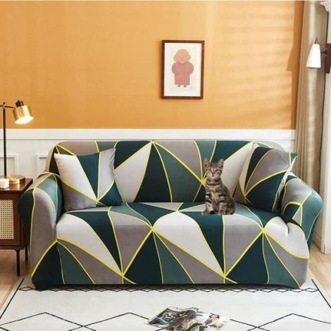 Sofabezug für 4-Sitzer-Sofas, dehnbarer und umlaufender Sofabezug, bedruckter Sofabezug, Stil 3