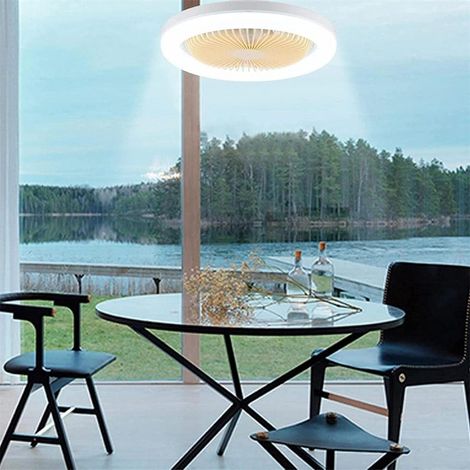 Ventilateur de plafond avec éclairage LED E27, ventilateur moderne à trois vitesses réglables, éclairage encastré pour chambre, salle de bain, salon, bureau ou cuisine. (1/3)